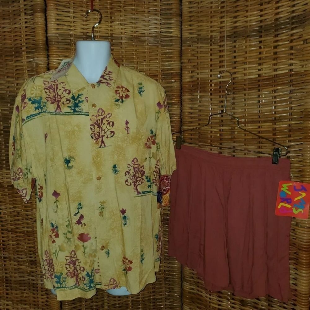 Vtg. NWT Jams World Aloha Shirt Short Set L